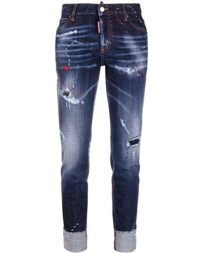 DSquared² Skinny-Jeans in Distressed-Optik - Blau