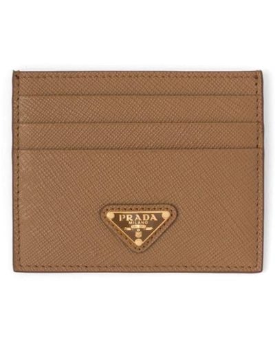 Prada Logo-plaque Saffiano Leather Cardholder - Brown