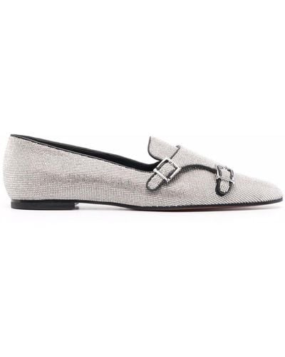 Santoni Sequin-embellished Buckle -detail Loafers - Gray