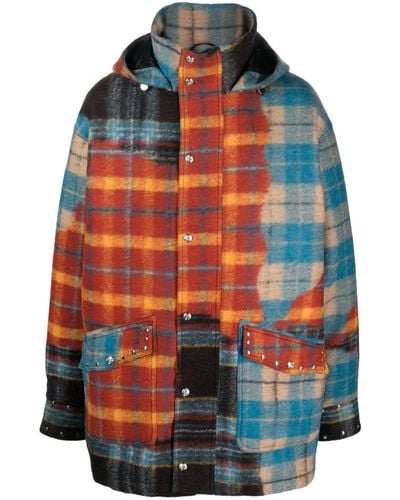 Bluemarble Colour-block Plaid Coat - Orange