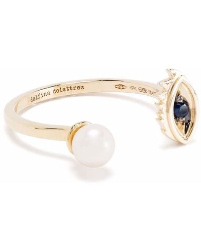Delfina Delettrez 9kt Yellow Gold Micro-eye Piercing Sapphire And Pearl Ring - Metallic
