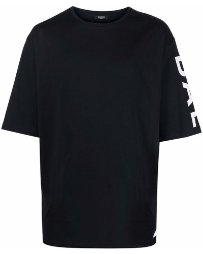 Balmain Camiseta oversize con logo lateral - Negro