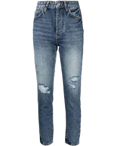 Armani Exchange Jeans skinny con effetto vissuto a vita alta - Blu