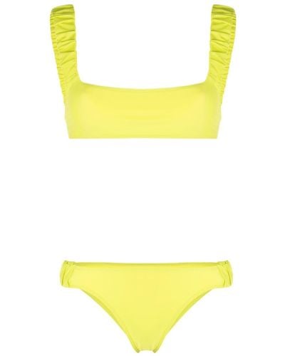 Sunnei Bikini fruncido con logo estampado - Amarillo