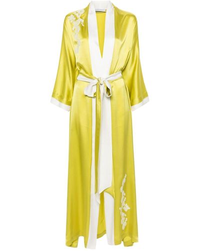 Carine Gilson Lace-detail Silk Housecoat - Yellow