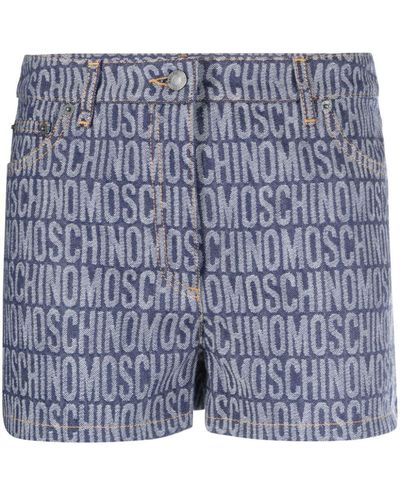 Moschino Monogram-jacquard Denim Shorts - Blue