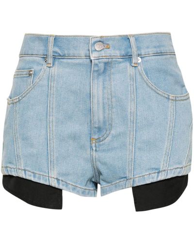 Mugler Short à détail d'empiècement - Bleu