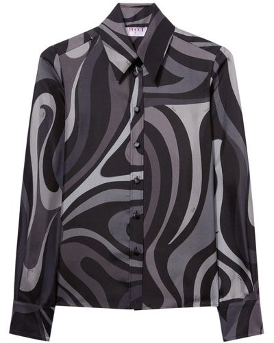 Emilio Pucci Marmo-print Silk Shirt - Black