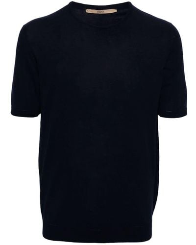 Nuur Gebreid Katoenen T-shirt - Blauw