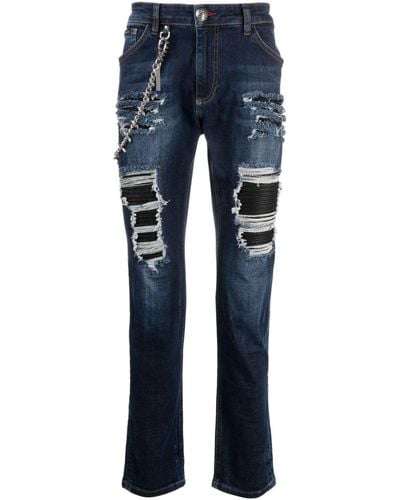 Philipp Plein Halbhohe Straight-Leg-Jeans - Blau