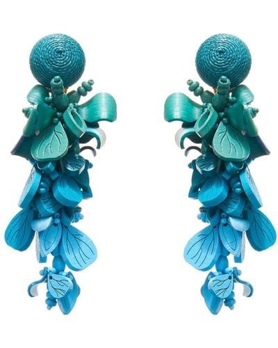 Oscar de la Renta Wooden Flower Cluster Earrings - Blue