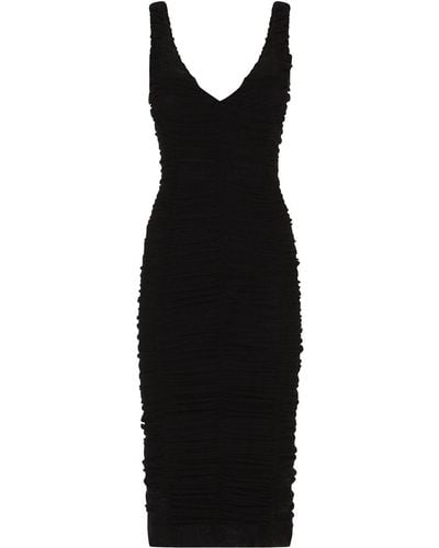 Dolce & Gabbana Tulle Ruched Fitted Dress - Black