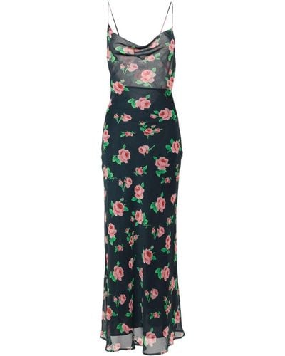 ROTATE BIRGER CHRISTENSEN Rose-print Chiffon Maxi Dress - Green