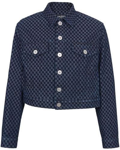 Balmain Monogram-jacquard Denim Jacket - Blue