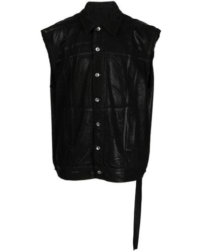 Rick Owens Sleeveless Wax-coated Cotton Vest - Black