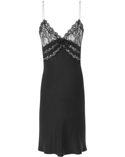 Saint Laurent Lace-panelling Silk Slip Dress - Black