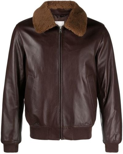 Sandro Shearling-collar Leather Jacket - Brown