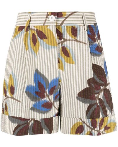 P.A.R.O.S.H. Striped Floral-print Tailored Shorts - Multicolour
