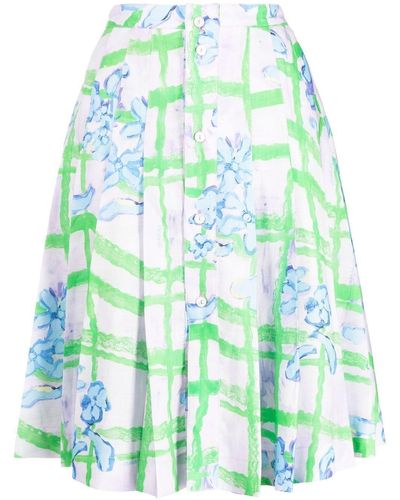 Marni Painted Floral-print Skirt - Green