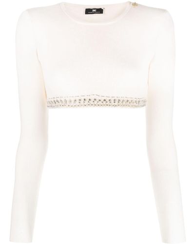 Elisabetta Franchi Rhinestone-embellished Crop Top - White