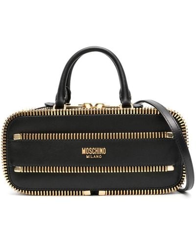 Moschino Exposed-zip Leather Tote Bag - Black