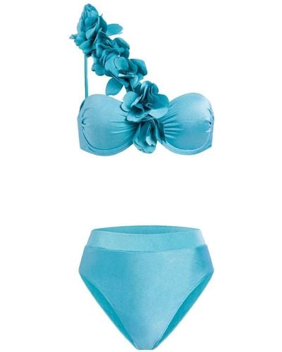 PATBO Bikini mit Blumenapplikation - Blau