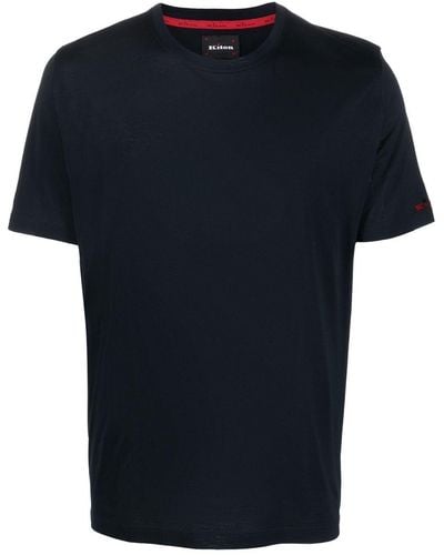 Kiton T-shirt Met Geborduurd Logo - Blauw
