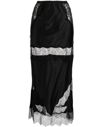 Cynthia Rowley Charmeuse Lace Silk Skirt - Black