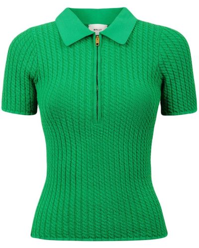 Bally Reißverschluss-Poloshirt mit Zopfmuster - Grün