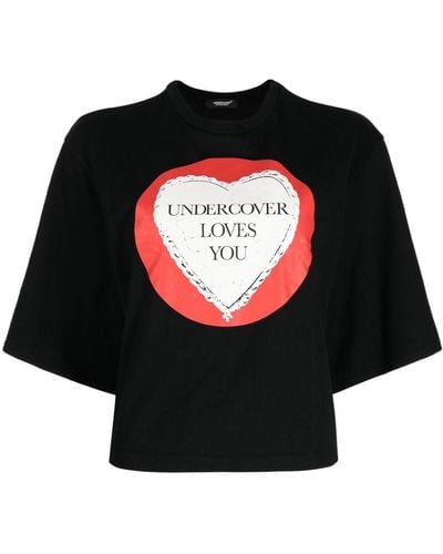 Undercover Logo-flocked Cotton Cropped T-shirt - Black