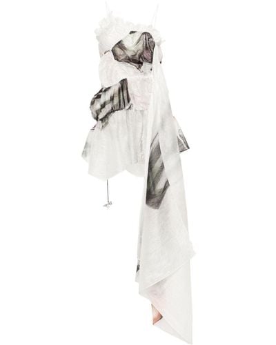 Bimba Y Lola Perfume Xl-print Gathered Asymmetric Dress - White