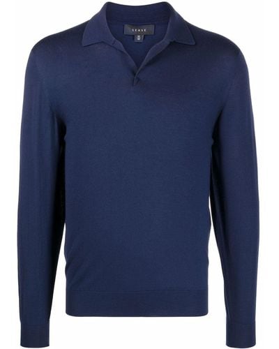 Sease Long-sleeved Knitted Polo Shirt - Blue