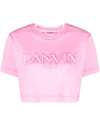 Lanvin Camiseta corta con logo bordado - Rosa
