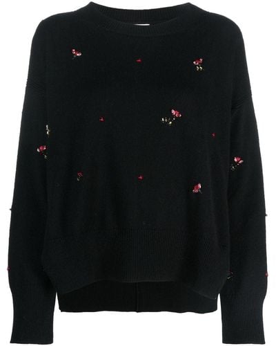 Barrie Floral-embroidery Cashmere Sweater - Black