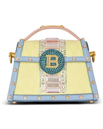 Balmain B-buzz Dynasty Embellished Suede Handbag - Yellow