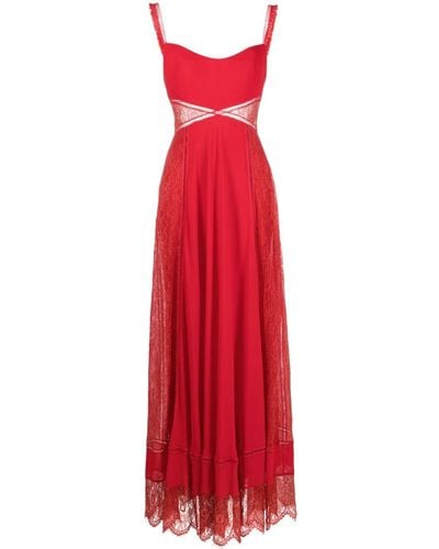 Gemy Maalouf Floral-lace Detail Pleated Maxi Dress - Red