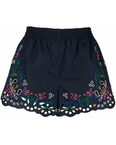 Chloé Shorts Met Geborduurde Bloemen - Blauw