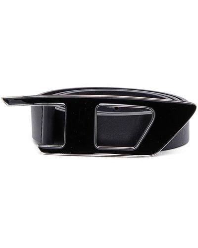 DIESEL Leather Belt With Enameled D Buckle - Black