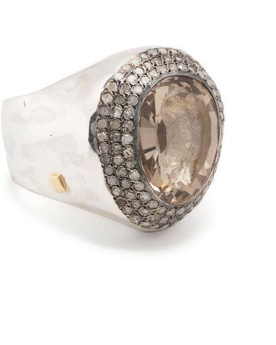 Rosa Maria Diamond And Topaz Signet Ring - Metallic