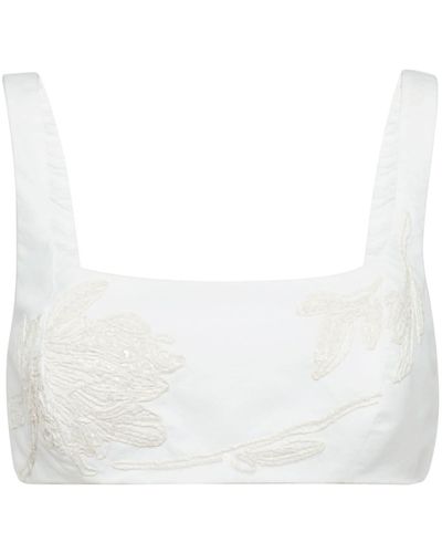 Brunello Cucinelli Floral-embroidered Cropped Top - White