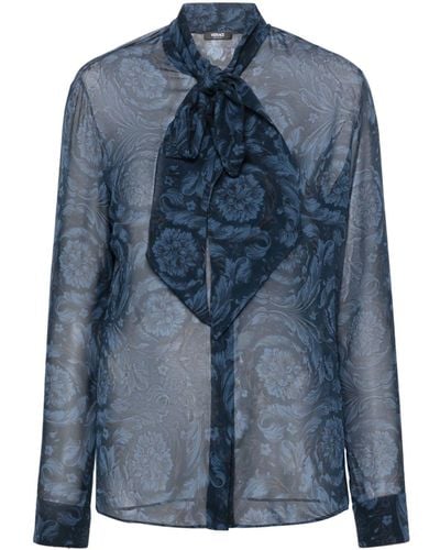 Versace Barocco Hemd mit Scalkragen - Blau