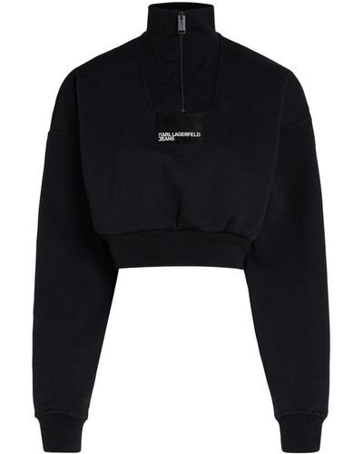 Karl Lagerfeld クロップド ジップスウェットシャツ - ブラック