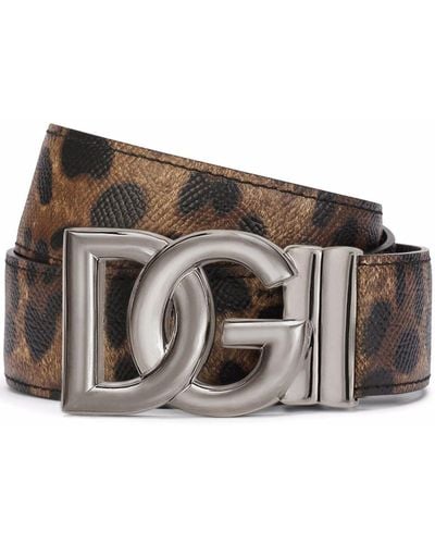 Dolce & Gabbana Cinturón reversible con estampado de leopardo - Marrón