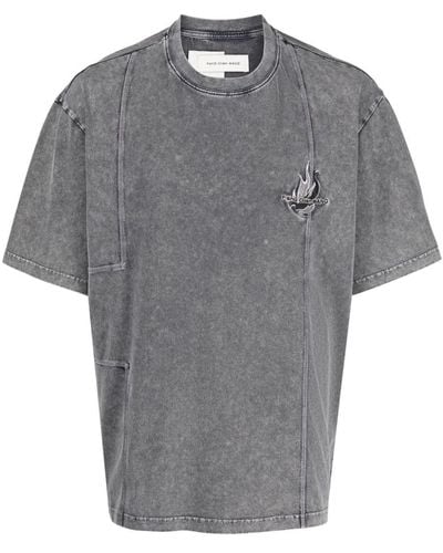 Feng Chen Wang Logo-embroidered Cotton T-shirt - Grey