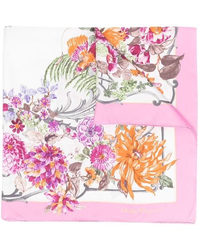 Ferragamo Seidenschal mit Blumen-Print - Pink