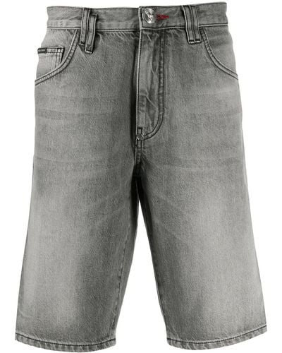 Philipp Plein Jeans-Shorts mit Logo - Grau