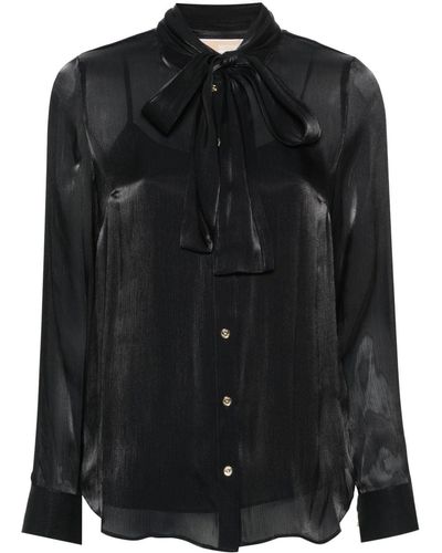 MICHAEL Michael Kors Iridescent Crinkled Pussy-bow Shirt - Black