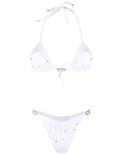 Alessandra Rich Bikini à ornements en strass - Blanc