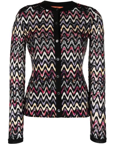 Missoni Zig Zag Pattern Wool Blend Cardigan - Black