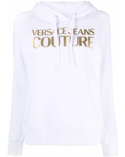 Versace Metallic Logo Print Hoodie - White